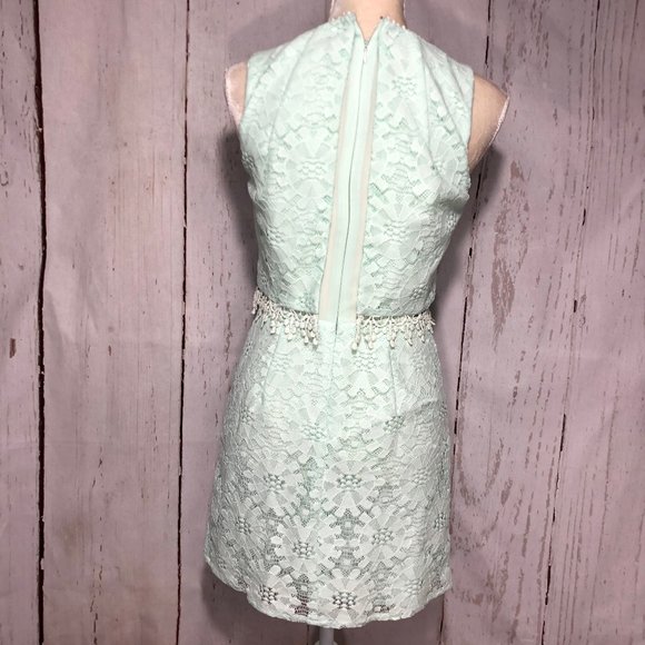 TOPSHOP SLEEVELESS MINT LACE MINI DRESS SIZE 4 - Picture 4 of 8